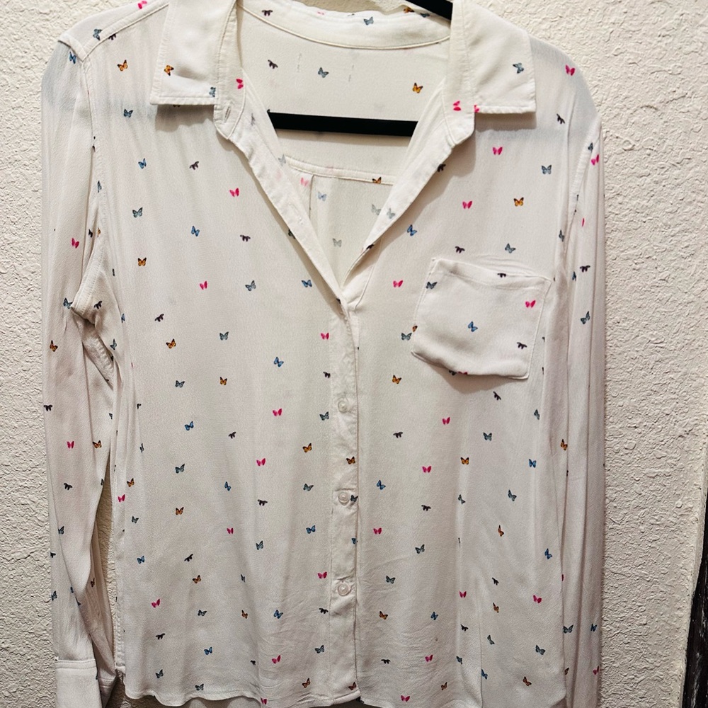 Butterfly Print Button-Up Blouse